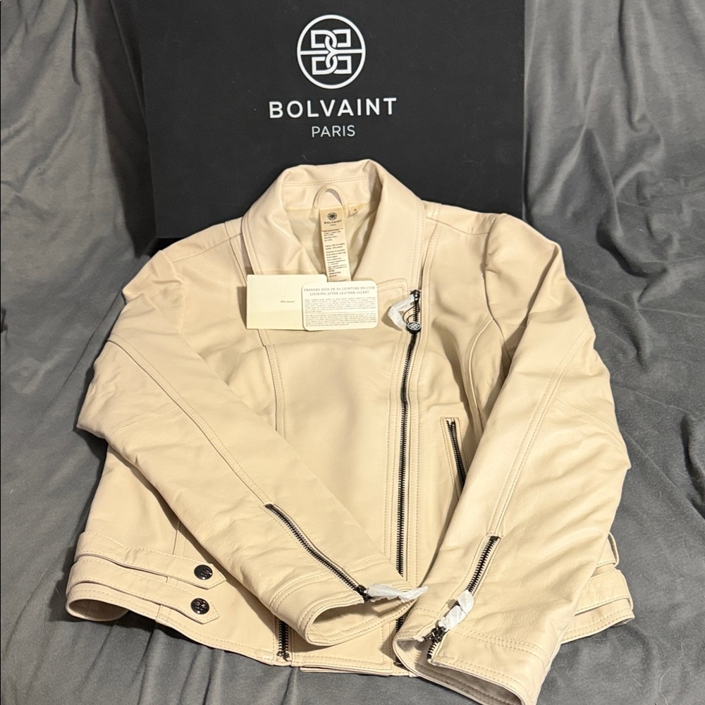 Bolvaint Paris Women's Beige Leather Jacket New With Tags